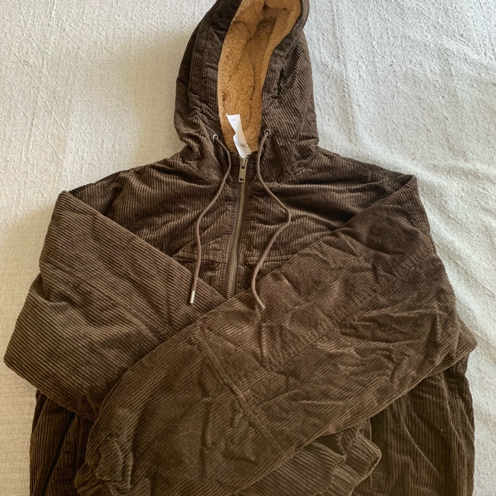 American eagle, brown zip up jacket/fuzzy on the inside, size S